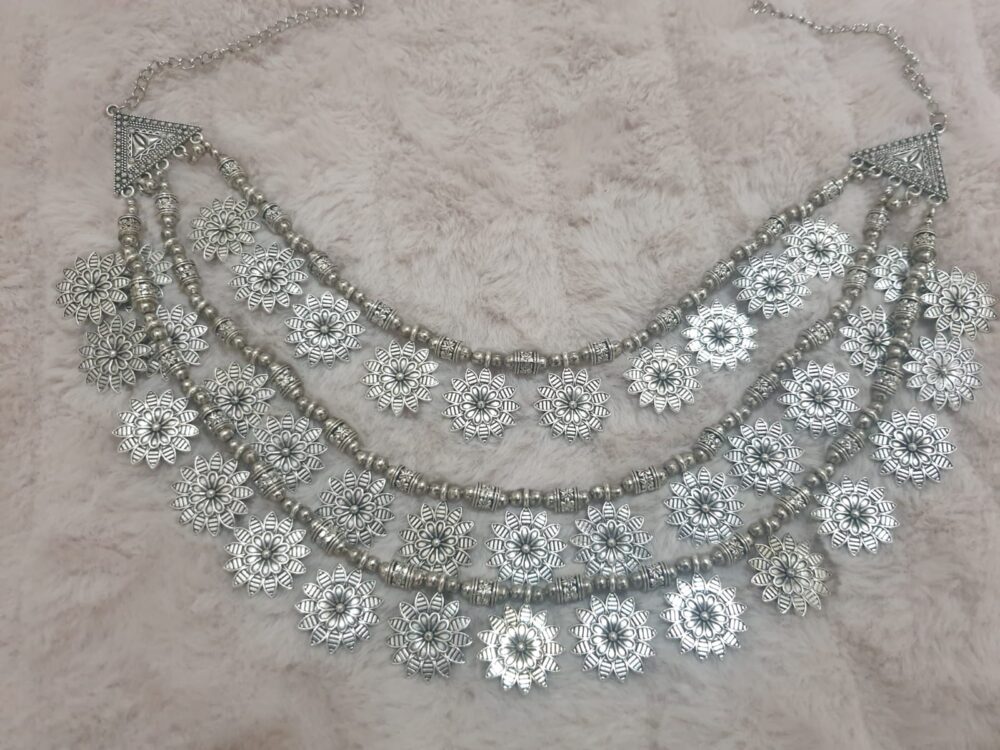 Multi-Layered Floral Silver Necklace