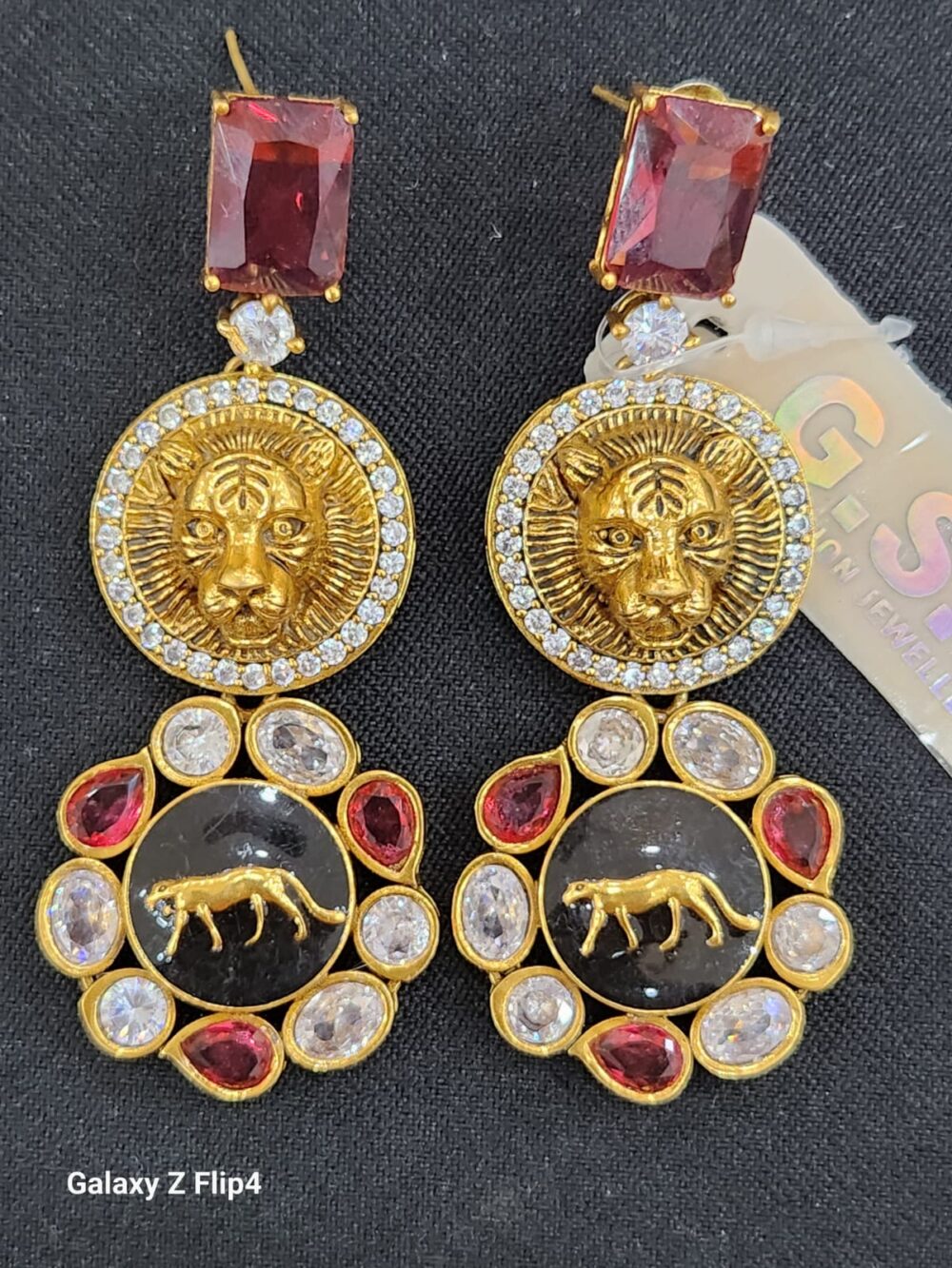 Vintage Gold and Red Panther Earrings