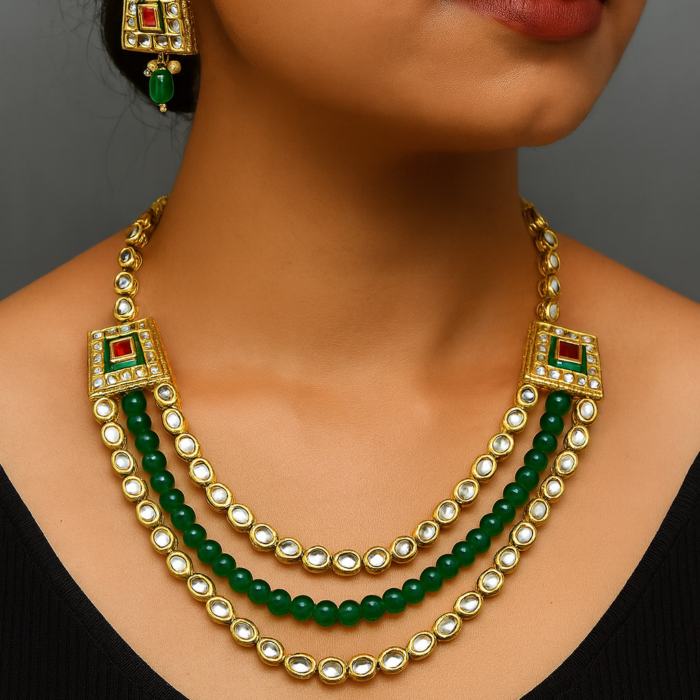 Royal Emerald Green & Kundan Multi-Layered Set