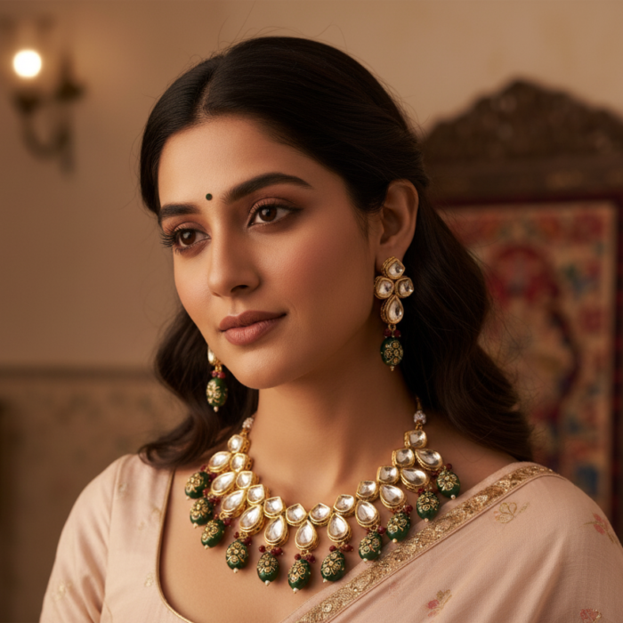 Emerald & Meenakari Kundan Statement Set