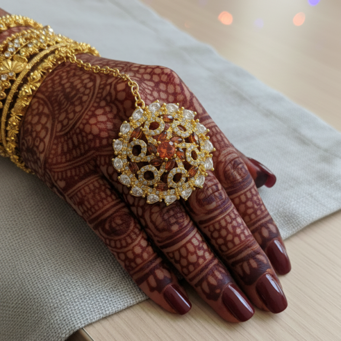 Radiant Floral Statement Ring – Gold & Amber