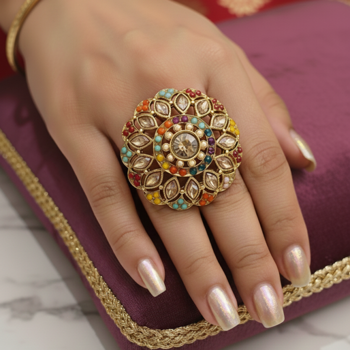 Ethnic Statement Ring- Adjustable size