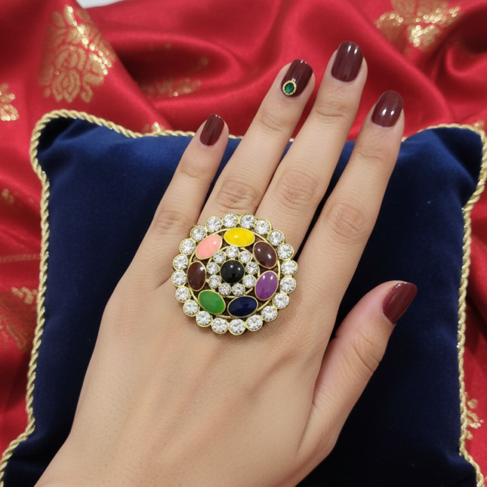 Multicolor Gemstone Adjustable Ring