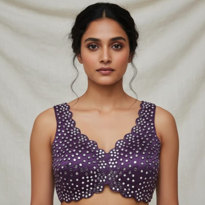 Sleeveless Purple Readymade Blouse