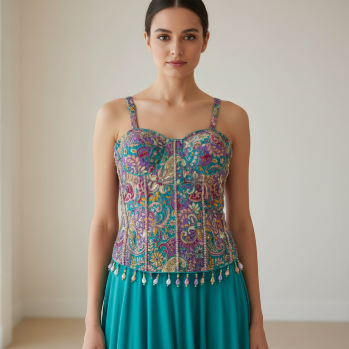 Paisley-Patterned Readymade Corset Blouse