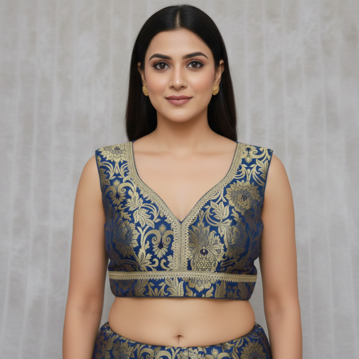 Blue and gold brocade Readymade blouse