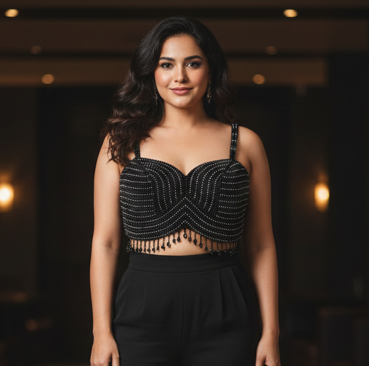 Midnight Glamour Embellished Bustier Blouse