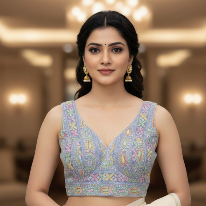 Pastel Lavender & Multi-Tone Heavily Embroidered Readymade Blouse