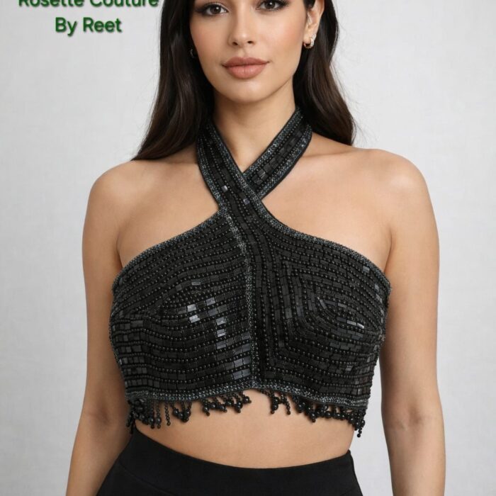 Midnight Sequin Halter Blouse