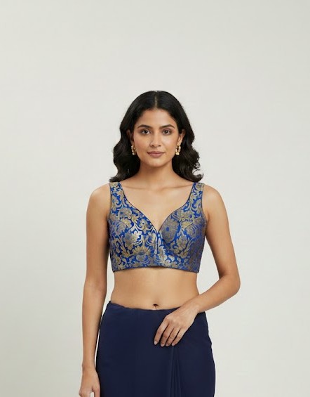 Royal Blue Brocade Padded Blouse