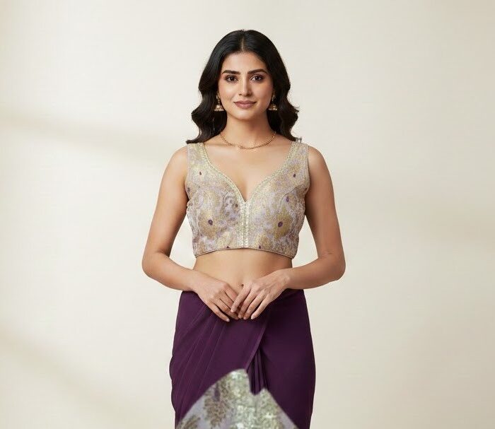 Gold & Lavender Brocade Blouse